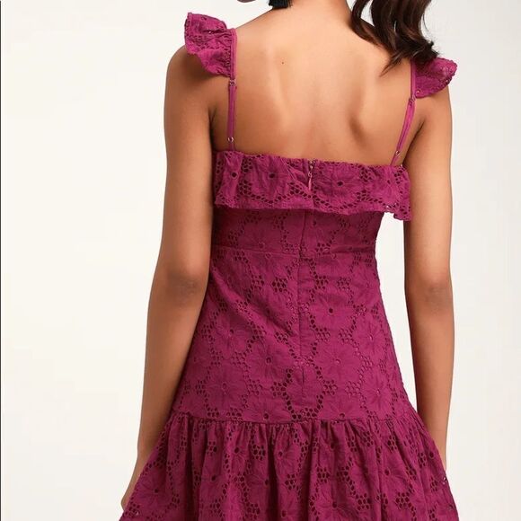 Lulu’s Biscay Magenta Ruffled Eyelet Lace Dress - Picture 3 of 8